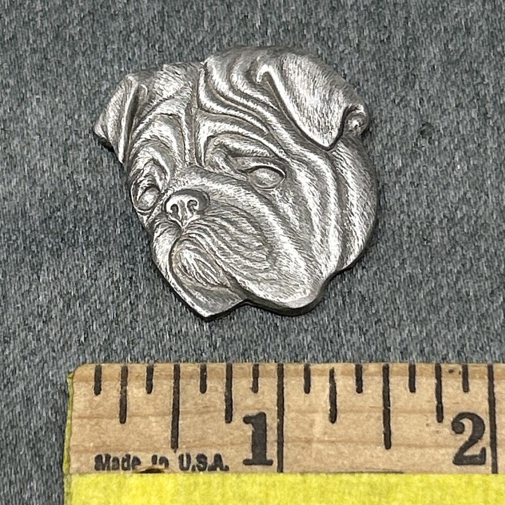 Vintage 1980s Rawcliffe Pewter Bulldog Fridge Magnet Dog Collectible Small 1.5"